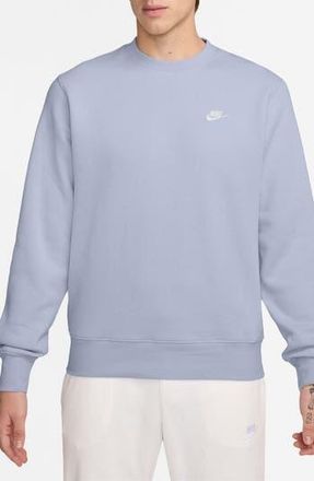 Nike Club Brushed Fleece Crewneck Sweatshirt in Ghost/White at Nordstrom Rack, Size Medium