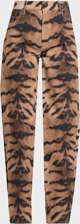 Kobi Halperin Hallie Tiger-Print Tapered Barrel-Leg Jeans