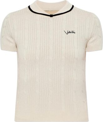 Valentino Garavani Polo Gebreid - Dames - Ronde hals truien - Wit - S - Katoen - Truien & Vesten