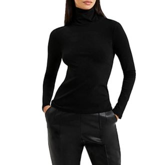 French Connection Roy Top Womens Black Long Sleeve Cutout Turtle Neck FTS1568