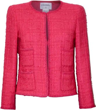 Chanel Pink Multi-Pocket Boucle Tweed Jacket Size S