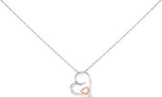 House of Brilliance 14K Rose Gold Plated Sterling Silver Diamond Accent Heart Pendant Necklace in White Gold Over Silver at Nordstrom
