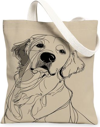 Generic Artistic Dog Canvas Tote Bags, Minimalistic Animal Design Reusable Grocery Bags, Lightweight Washable Shoulder Strap Canvas, Beige, 13x15 Inch