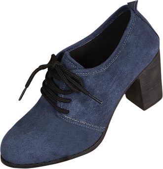 Generic Navy Womens Casual Winter Heels with Round Toe and 3 Inch Thick Heel Designed for Everyday Activities