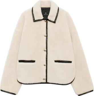 Anine Bing Room Faux Shearling Jas met Gouden Knopen - Dames - Zomerjassen - Beige - XS - Wol - Jassen