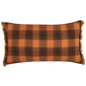 Beliani Beliani - Coj&iacute;n Decorativo Rectangular Con Patr&oacute;n De Cuadros En Color Naranja Con Borlas 40 X 70 Cm Barja