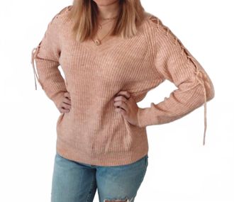 Hem & Thread Lily Lace Up Sweater In Pink