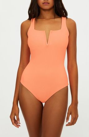Beach Riot Tropez V-Wire Rib One-Piece Swimsuit in Guava at Nordstrom, Size X-Small
