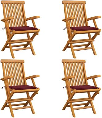 vidaXL Vidaxl - Sillas De Jard&iacute;n 4 Uds Madera Teca Con Cojines Rojo Tinto