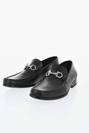 Ferragamo Leather Loafers CHRIS with Silver Gancini Detail Salvatore Ferragamo