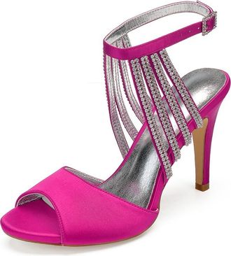 Generic Wedding Shoes Women Satin Sandal Ankle Strap Stiletto Heel Sandals Bridal Prom Evening Formal Party Shoes 10.5Cm,Rose red,3 UK