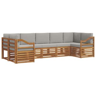 vidaXL Conjunto De Sof&aacute; Seccional Con Coj&iacute;n 7 Pcs Gris Natural Y Claro Vidaxl