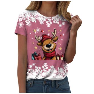 Generic Womens Christmas Shirts Xmas Short Sleeve Tshirt Short Sleeve Christmas Lights Print Graphic Tops Xmas Jumpers Holiday Party Tshirt Going Out Tops Str