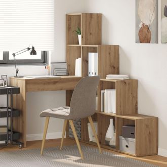 Berkfield Home Corner Desk with Shelf with Storage Artisan oak 101.5 x 149.5 x 149.5 cm in Brown