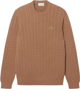 Lacoste Kabelgebreide Merinowol Ronde Hals - Heren - Ronde hals truien - Bruin - XS - Wol - Truien & Vesten