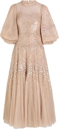 Needle & Thread sequin-embellished flute-sleeve dress - women - Fabric/Sequin - 10 - Neutrals