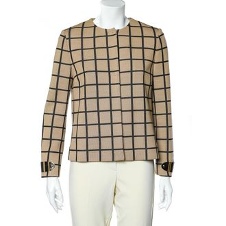 M Missoni Beige Windowpane Patterned Knit Button Front Cardigan
