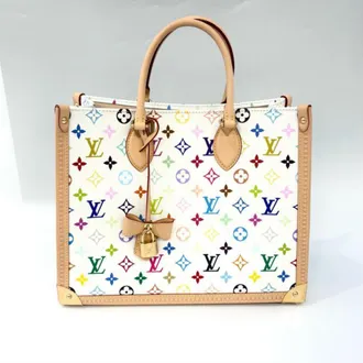 Louis Vuitton Beige Blanc Gold Multi-Color White Coated Canvas Leather Tote Bag (Pre-Owned)