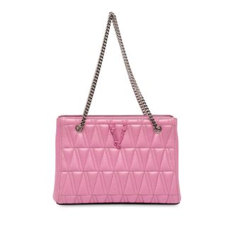 Versace Pre-owned Womens Quilted Leather Virtus Tote - Light Pink - One Size