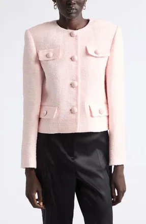Valentino Garavani Crinkle Tweed Jacket in Pink at Nordstrom, Size 42