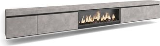 Skraut Home Skraut Home - Mobile Tv Soggiorno, Ampio Spazio A Disposizione, 368x45x35, Camino Elettrico Xxl, Sospeso, Da Appendere, Stile Moderno, Grigio Cemento