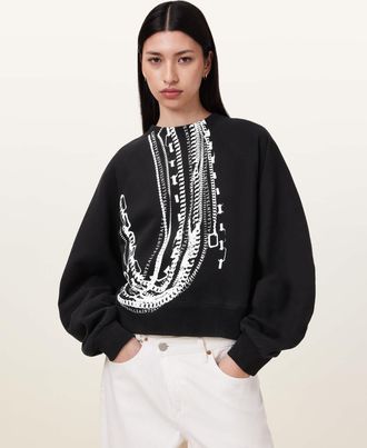 AllSaints Womens Cotton Metallo Dana Printed Zip Sweatshirt, Size: XS