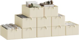 Woltu 10 Cajas Apilables De 35 Litros Cajas De Tela Color Crema - Woltu