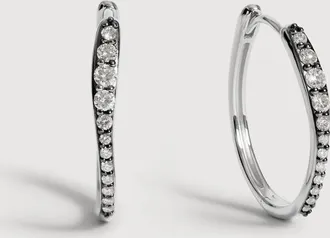 Monica Vinader Sterling Silver Riva Pav&eacute; Diamond Blackened Medium Hoop Earrings Lab Grown Diamond