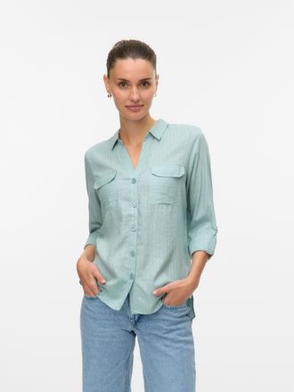 Vero Moda Hemdbluse VERO MODA VMBUMPY LS GLITTER SHIRT WVN GA NOOS, Damen, Gr. S, gray mist stripes:silber, Web, Obermaterial: 98% Viskose, 2% metallisierte Fas