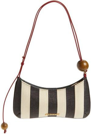 Jacquemus Le Bisou Perle Stripe Woven Raffia Shoulder Bag in Natural/black 1Fy at Nordstrom