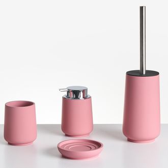 Beliani Beliani - Conjunto De 4 Accesorios De Ba&ntilde;o Jabonera Dispensador De Jab&oacute;n Escobilla Para El Inodoro Vaso Rosa Suches