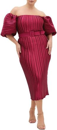 City Chic Krista Off the Shoulder Midi Dress in Raspberry at Nordstrom, Size 10W