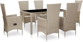vidaXL Set Comedor De Jard&iacute;n 7 Piezas Y Cojines Rat&aacute;n Sint&eacute;tico Beige Vidaxl