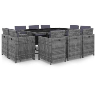 vidaXL Set De Comedor De Jard&iacute;n 11 Pzas Y Cojines Rat&aacute;n Sint&eacute;tico Gris Vidaxl