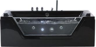 Beliani Beliani - Ba&ntilde;era De Hidromasaje Negra Plata Con Led De Acr&iacute;lico Sanitario Y Vidrio Individual 174 X 79 Cm Samana