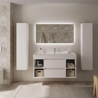 Cygnus Bath Mueble Ba&ntilde;o Bequia 120cm y coqueta Centrado y lavabo Blanco 120x45x66