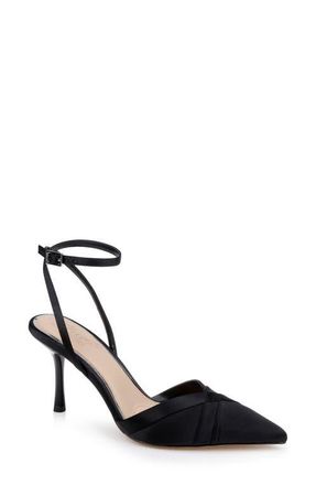 Badgley Mischka Parklyn Ankle Strap Pointed Toe Pump in Black Satin at Nordstrom, Size 9.5