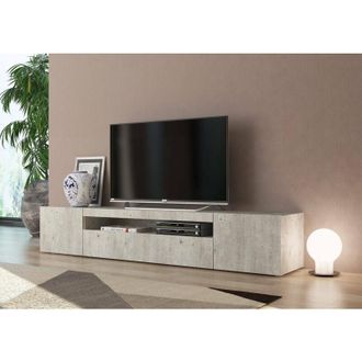 Dmora Mobile da soggiorno Porta tv, Made in Italy, Supporto per tv da salotto a 3 ante e ripiani, cm 200x40h37, colore Cemento, con imballo rinforzato