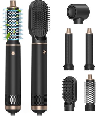 No Brand Set Secador De Pelo 5 En 1: Secador De Pelo De 1400 W, Moldeador, Peine Alisador, Incluye 5 Accesorios, 3 Ajustes De Temperatura