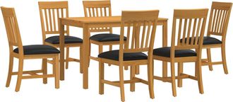 vidaXL Conjunto De Comedor 7 Uds. Negro Madera De Roble S&oacute;lido Vidaxl