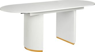 Beliani Beliani - Tavolo Da Pranzo Ovale Allungabile A Foglia Di Farfalla Piano DAppoggio Lucido Stile Glamour Bianco Dulverton