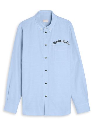 Moncler Embroidered Cotton Oxford Shirt - Blue - S