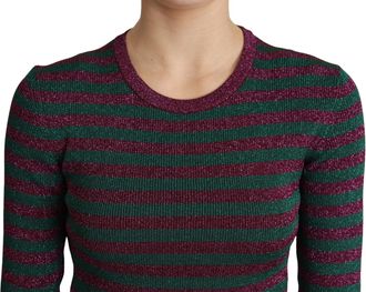 Dolce & Gabbana Womens Striped Crew Neck Sweater Multicolor Viscose Polyester
