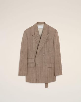 Ami Ami Paris - Brown double breasted striped wool blazer Brown - Size: 44 - for Men