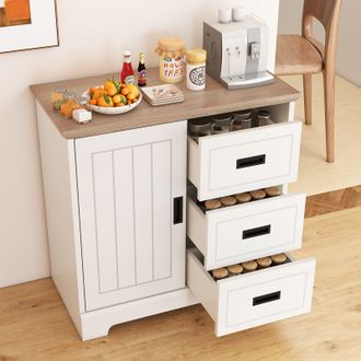 Costway Costway Farmhouse Sideboard Buffet Cabinet Kitchen Storage Cabinet in Ivory