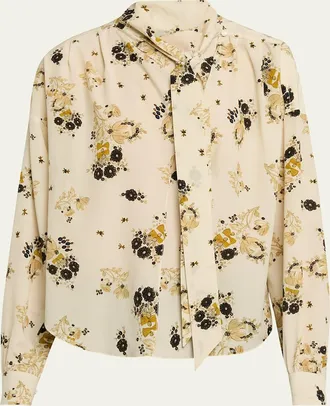 Isabel Marant Fedry Floral-Print Silk Neck-Scarf Blouse