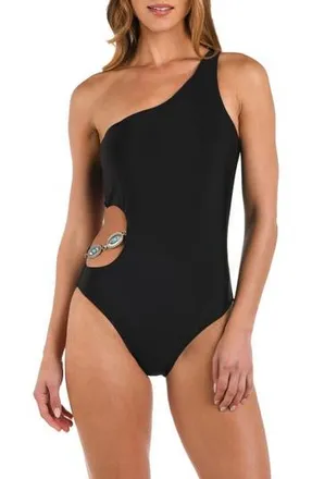 L'agence Ava Cutout Chain One-Shoulder One-Piece Swimsuit in Black at Nordstrom Rack, Size X-Large