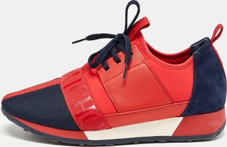 Carolina Herrera Red/blue Leather And Suede Low Top Sneakers