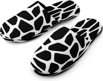 Generic Black And White Giraffe Skin Mens Cozy Memory Foam Slippers Warm Cotton House Shoes Comfy Slipper for Indoor Outdoor
