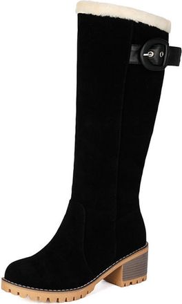 Generic Womens Knee High Boots Warm Stretch Winter Booties Faux Suede Faux Fur Lined Chunky Heel Side Zipper Non-Slip Thermal Snow Boots for Cold Weather